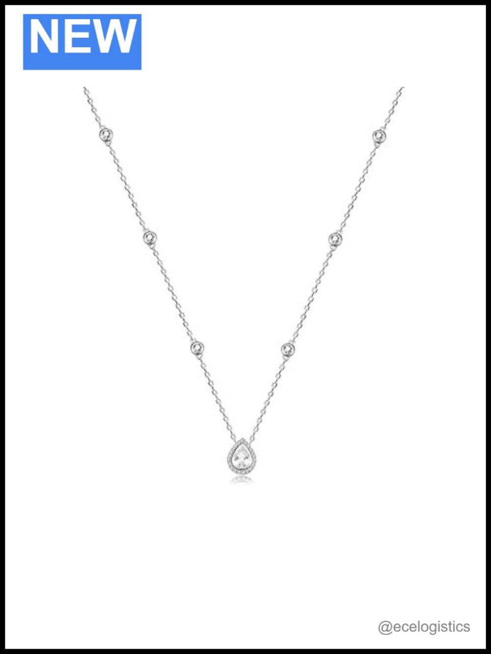Sterling Silver Waterdrop Pear Shape Pendant Necklace 16-18" Micro Pave